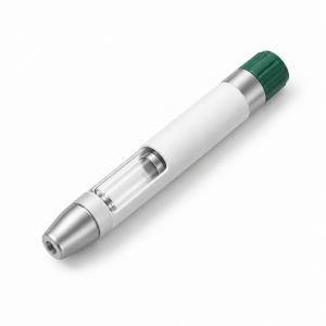 Generic reusable laboratory pen device with a clear cartridge window on a white background.